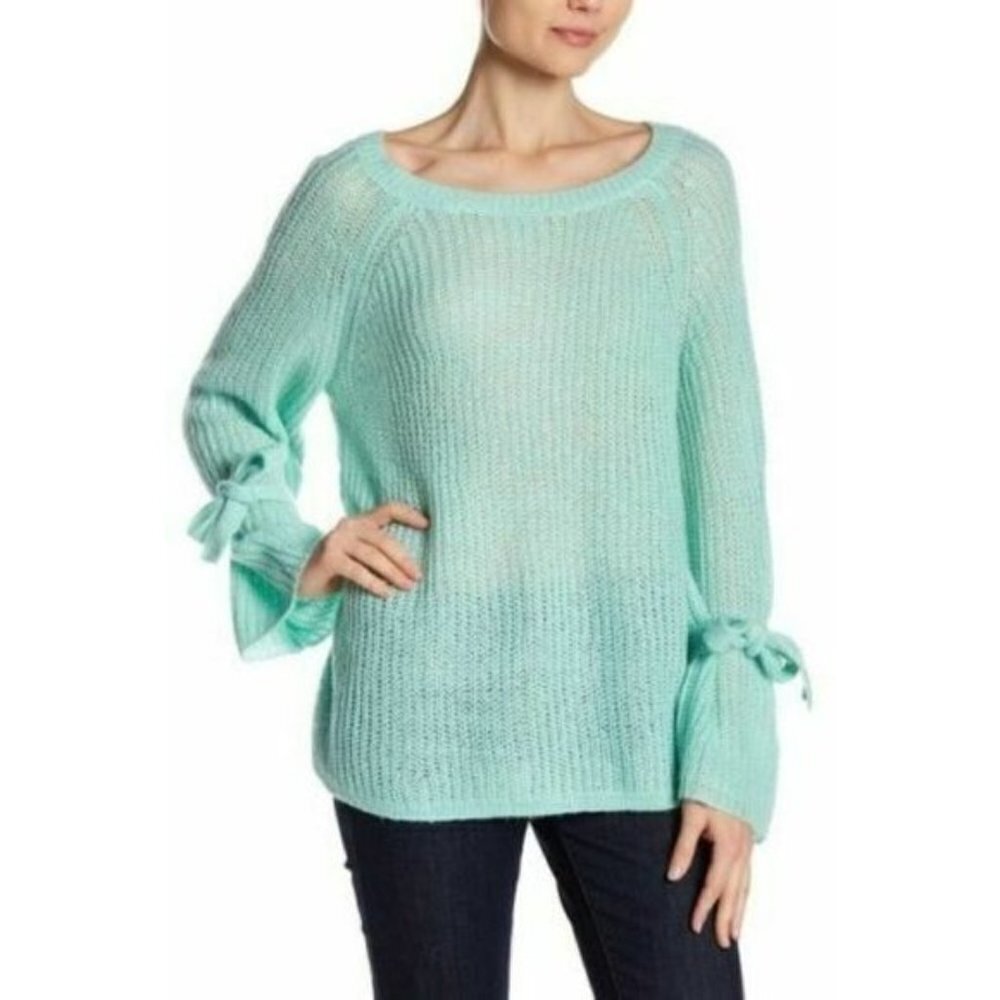 Project Naadam Open Knit Bell Sleeve Tied Sweater